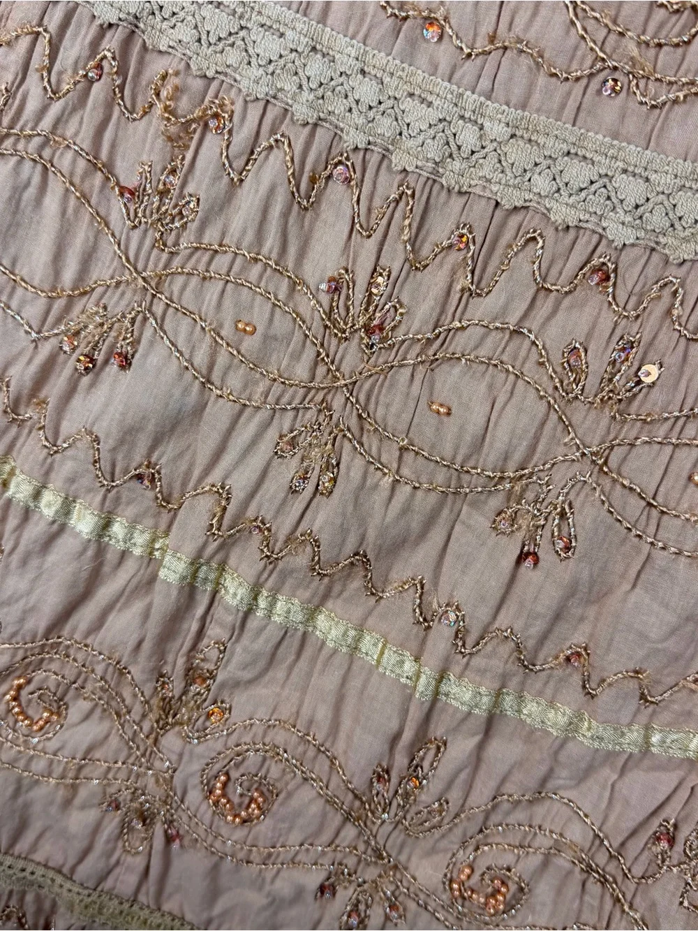 Vintage JMB Orange Tiered Maxi Skirt Embroidered Beaded Boho Forest Fairycore 1X